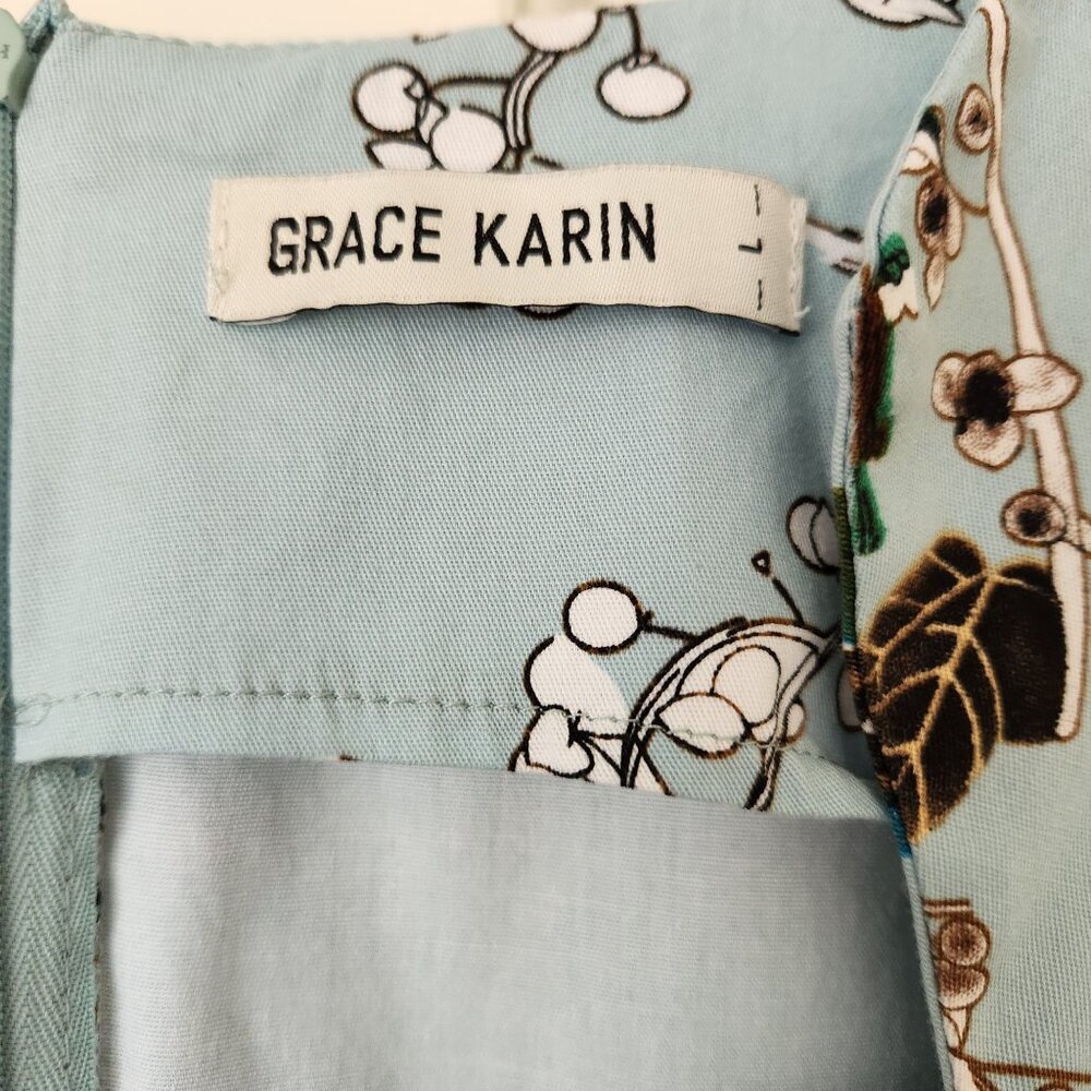 Retro Sheath Dress Pencil Green Floral Nature Bohemian Cottagecore Fairycore L - Picture 10 of 16